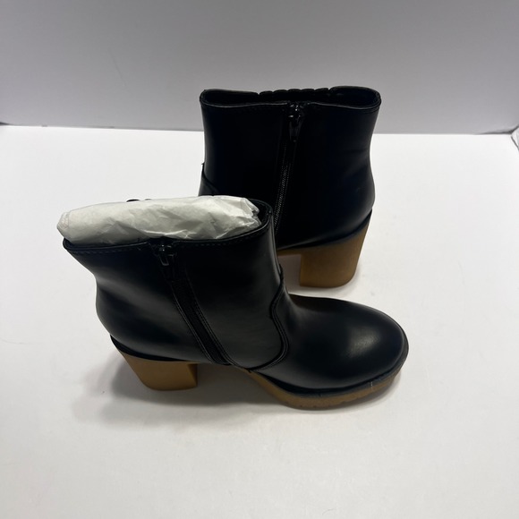 New Sun + Stone Women Black Chunky Platform Block Lug Sole Ankle Boots Side Zip - Picture 5 of 9